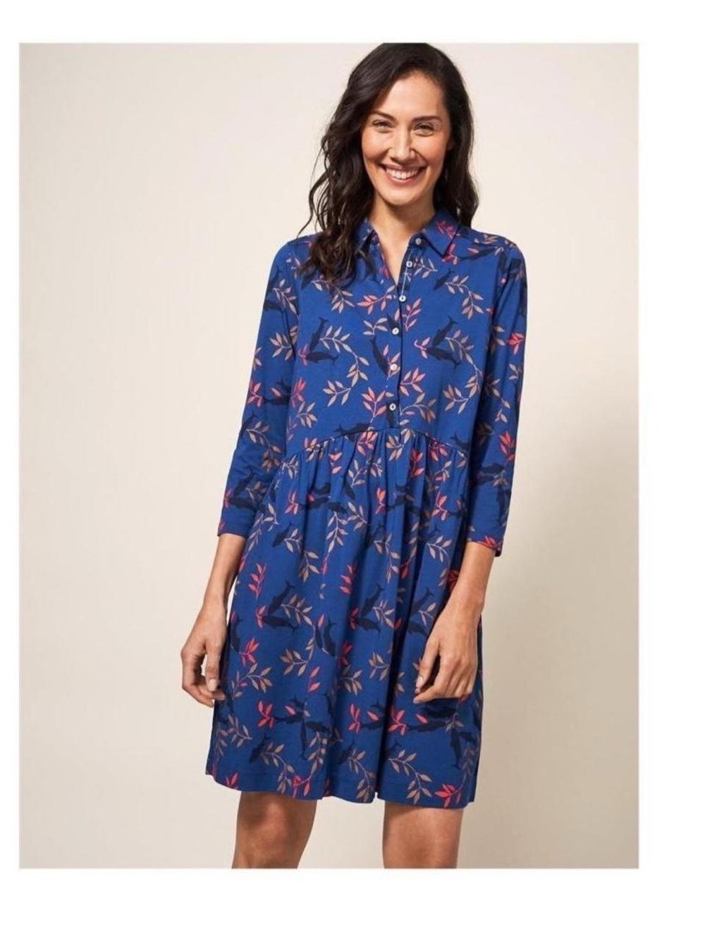 The white stuff Blue Floral Long-Sleeve Shirt Dress